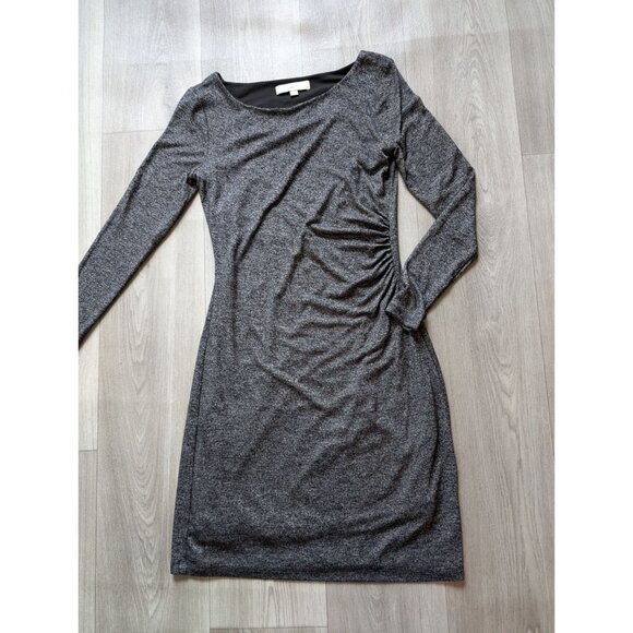 Loft Womens Long Sleeve Heathered Gray Ruched Dress Size S - Picture 4 of 8